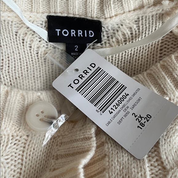 NWT Torrid Cropped Cable Cardigan Embellished Sweater Cream Diamond Size 2X - Picture 4 of 6